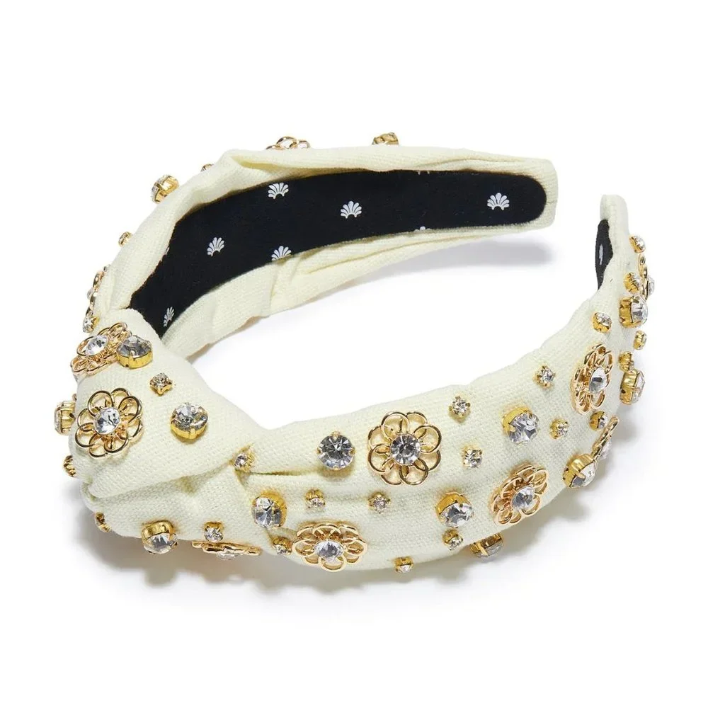 Lele Sadoughi Marigold‎ Crystal Embellished Knot14k gold plated Headband Ivory